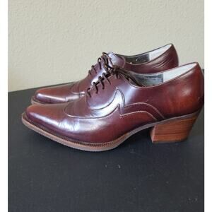 Vintage Coco Line Collection Women's 6 Pointed Toe Red Brown Leather Mule Witchy